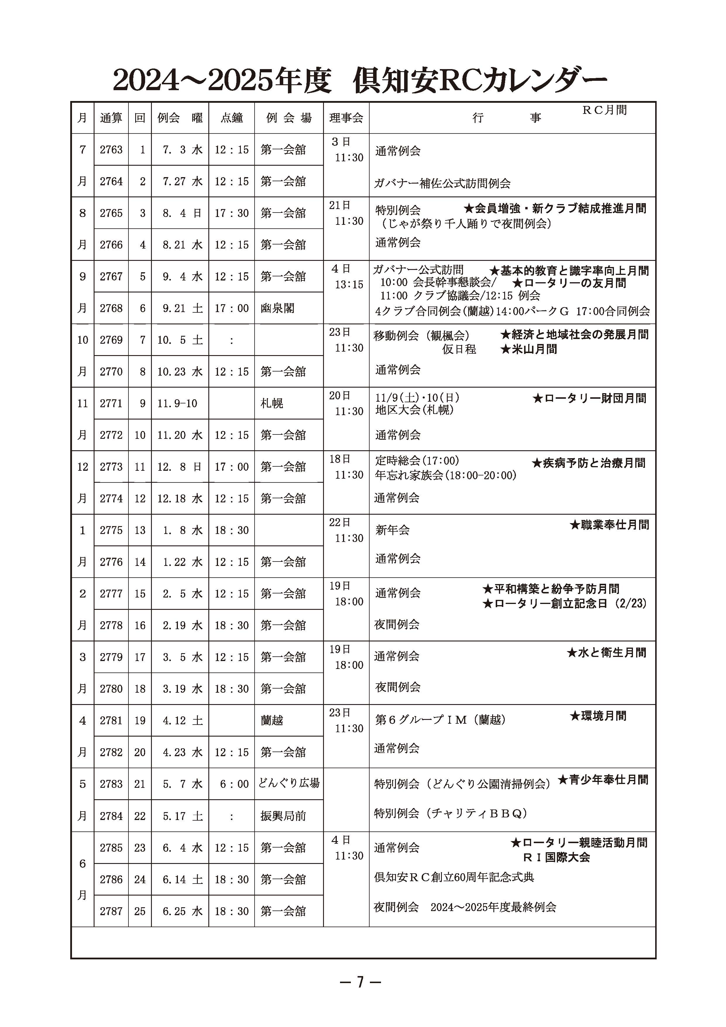 年間予定
