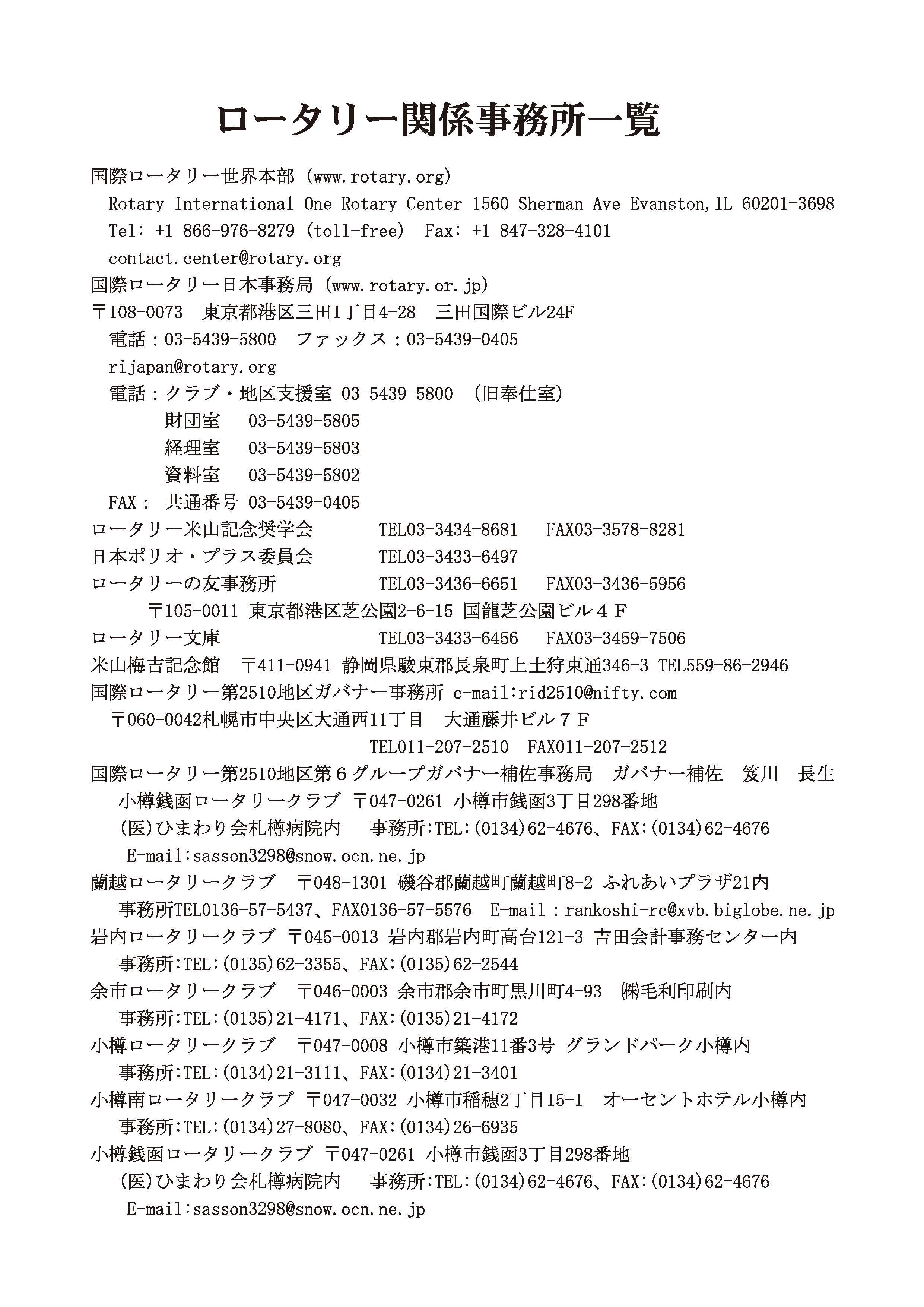 ロータリー関係事務所一覧